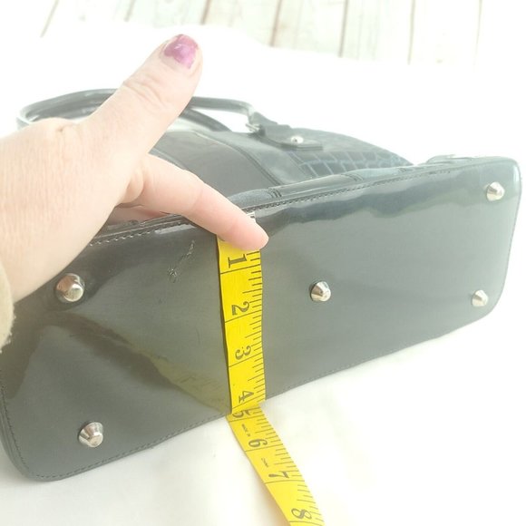 Beijo Womens Navy Blue Faux Croc Print Embossed Magnetic Double Strap Handbag - Picture 11 of 15